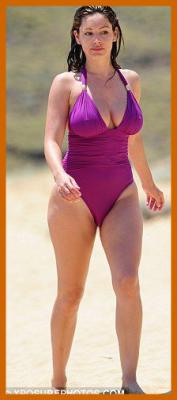 Kelly Brook in Purple Swimsuit on Holiday